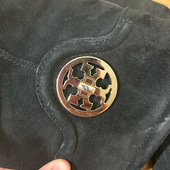 Tory Burch Black Suede below Knee Logo Boots - Picture 7 of 12